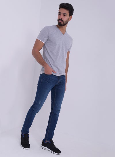 Buy Short Sleeve V-Neck T-shirt Grey in Egypt