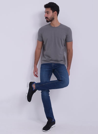 Buy Short Sleeve Round Neck T-shirt Grey in Egypt