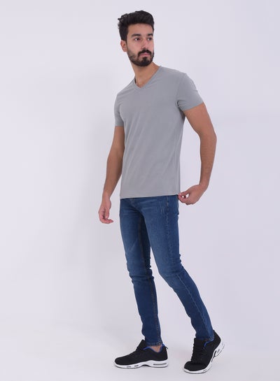 Buy Short Sleeve V-Neck T-shirt Grey in Egypt