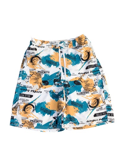 Buy Printed Swim Shorts White/Orange/Blue in Saudi Arabia