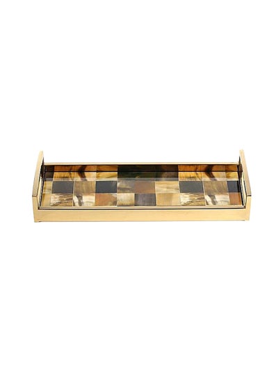 Buy Rectangular Bath Tray With Horn Stripes Gold/Black/Brown 16.5x2.4x6.3inch in UAE