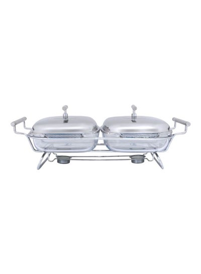 Buy 7-Piece Stainless Steel Food Warmer Set Silver/Clear in UAE