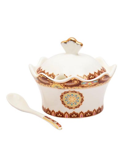 Buy Bone China Sugar Pot 12cm Beige/Red/Yellow 12centimeter in UAE