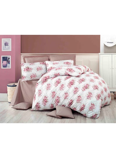 Buy 4-Piece Floral Cotton Duvet Cover Set With Fitted Sheet White/Pink King in Saudi Arabia