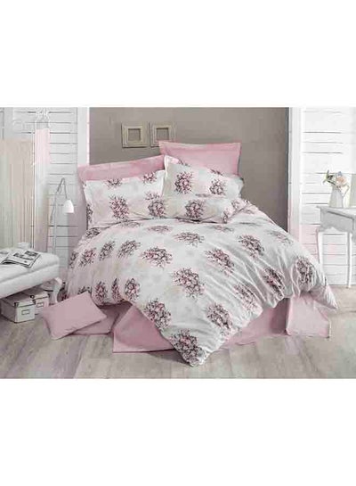 Buy 4-Piece Floral Printed Cotton Duvet Cover Set White/Pink Queen in Saudi Arabia