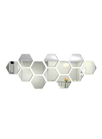 اشتري 12-Piece 3D Hexagon Acrylic Mirror Wall Stickers Silver في السعودية