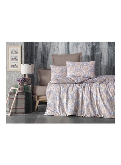 Buy 5-Piece Modern Design Comforter Set Cotton Beige/Blue/White in Saudi Arabia