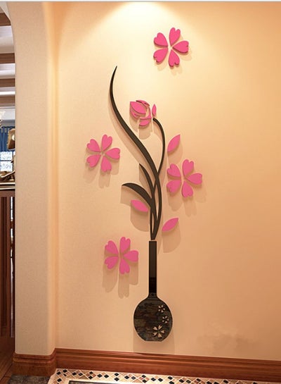 Buy 3D Flower Vase Acrylic Wall Sticker Black/Pink 39x100centimeter in Saudi Arabia