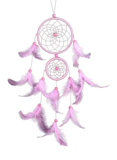 Buy Handmade Lace Dream Catcher Feather Bead Hanging Decoration Ornament Gift Pink 11X5X11centimeter in UAE