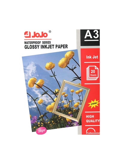 Buy 20-Sheets Waterproof A3 Glossy Inkjet Photo Paper 200gsm in UAE