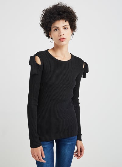 Buy Bow Shoulder Sweater Black in Saudi Arabia
