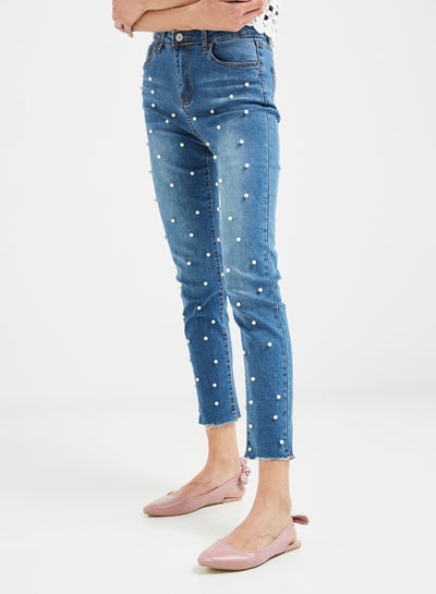 اشتري Pearl Beaded Jeans Blue في الامارات