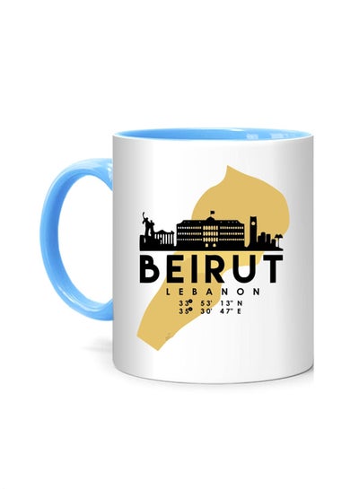 اشتري مج مطبوع عليه عبارة "Beirut Lebanon" يعبر عن فن تخطيط الأفق أبيض/أزرق 10سم في الامارات