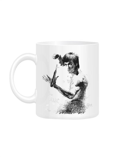 Buy Bruce Lee Action Sketch Printed Mug White 10cm in UAE