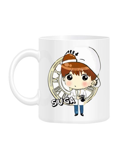 Buy BTS Member Suga Cartoon Printed Mug White 10centimeter in UAE