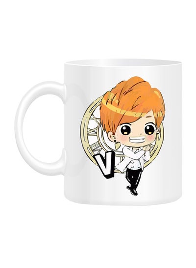 Buy BTS Member V Cartoon Printed Mug White 10cm in Egypt