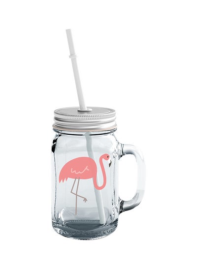 اشتري Glass Pink Flamingo Mason Jar With Straws شفاف 15 سنتيمتر في الامارات