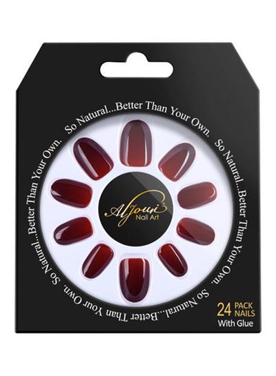 Buy 24-Piece Shinny OvalFalse Nail Set Maroon in Saudi Arabia