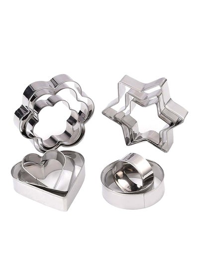 Buy 12-Piece Stainless Steel Biscuit Mould Cookie Cutter Set Silver 14.5X13.5X2.2centimeter in UAE