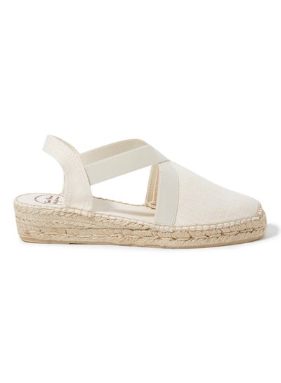 Buy Verona Linen Elastic Strap Wedge Espadrille Off White in UAE