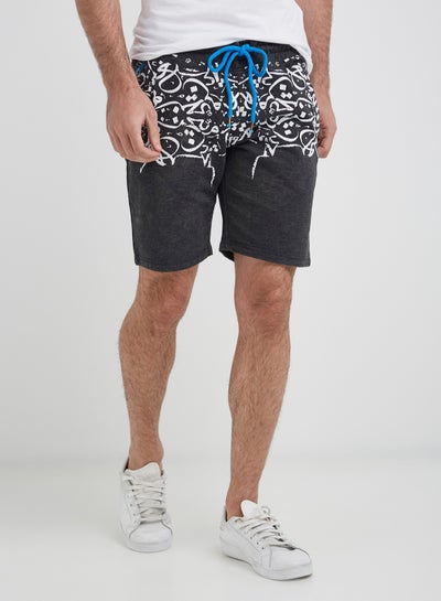 Buy Mid-Rise Printed Shorts Grey in UAE