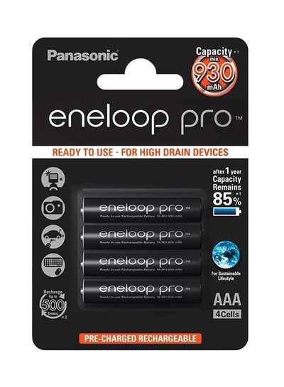 Buy 4-Piece Eneloop Pre Rechargeable AAA Type Battery Set Black in Saudi Arabia