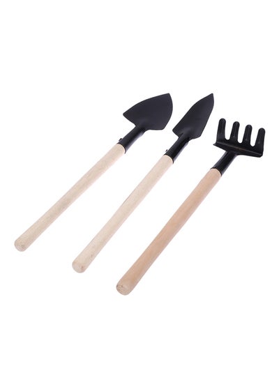 Buy 3-Piece  Mini Shovel Rake Set Garden Tool Set With Wooden Handle Black 62grams in UAE