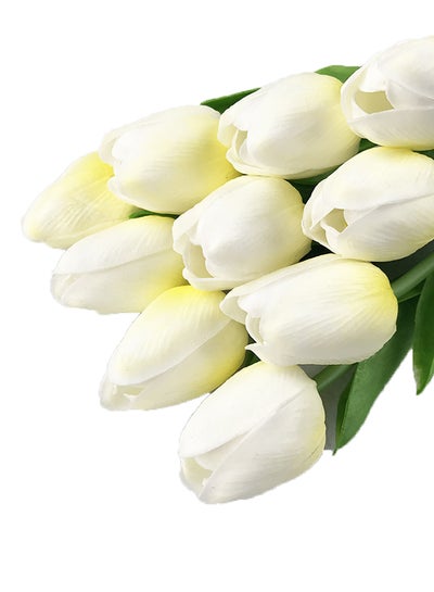 Buy 10 Piece Pu Mini Tulip Artificial Flower White/Yellow/Green in UAE