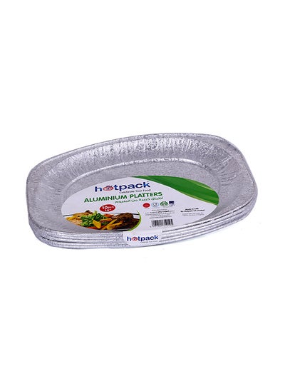 Buy 10-Piece Disposable Aluminium Catering Serving Tray Platter Silver 14x10inch in Saudi Arabia