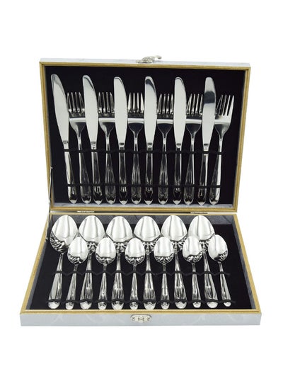 Buy 24-Piece Stainelss Steel Cutlery Set Silver 32x26x5centimeter in Saudi Arabia