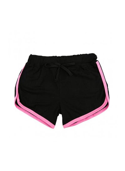 Buy Contrast Binding Side Split Yoga Shorts Black/Pink in Saudi Arabia
