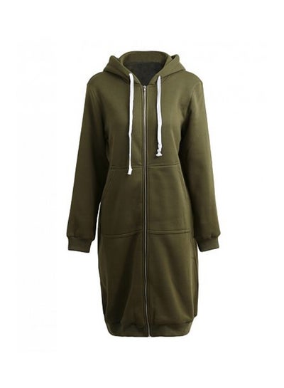 Buy Long Hooded Sweatshirts Coat Dark Green in UAE