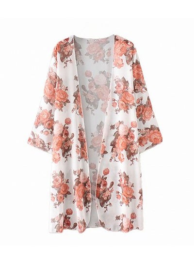 اشتري Floral Print Three Quarter Sleeve Kimono White أبيض في السعودية