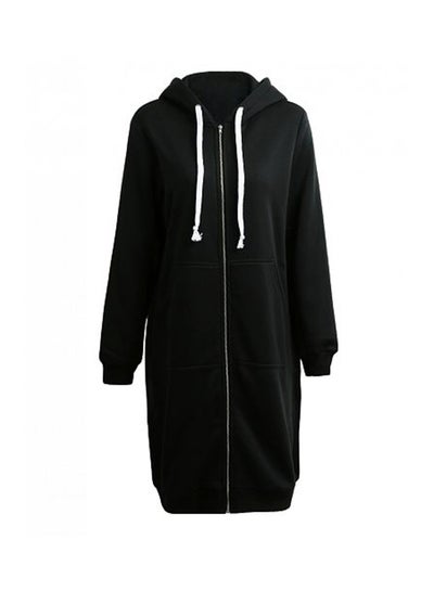 اشتري Long Hooded Sweatshirts Coat Black أسود في الامارات