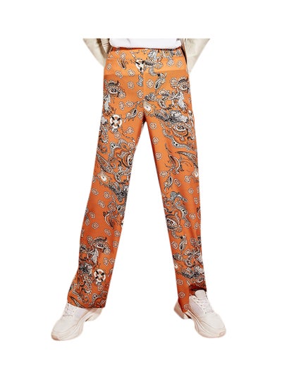 Buy Paisley Print Slim Pants Orange in UAE