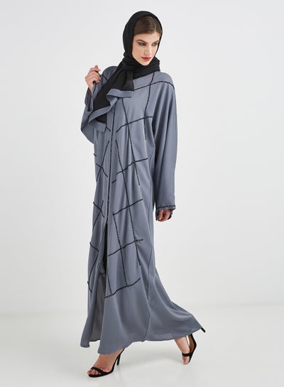 Buy Sequin Detailed Abaya Grey in UAE