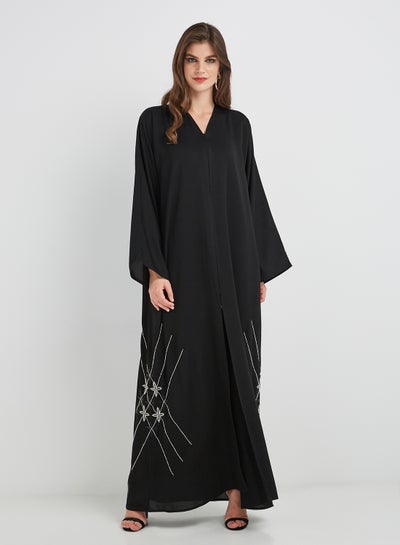 Buy Leaf Embroidered Abaya Black in UAE