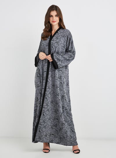 Buy Floral Printed Abaya Grey in UAE