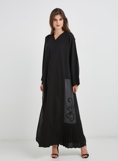 Buy Sequin Detailed Pleated Abaya Black in UAE