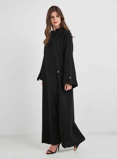 Buy Button Detailed Abaya Black in UAE