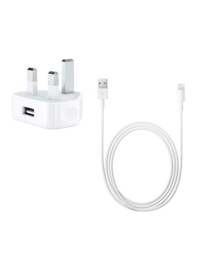 Buy USB Wall Charger With Lightning Data Sync Charging Cable White in UAE