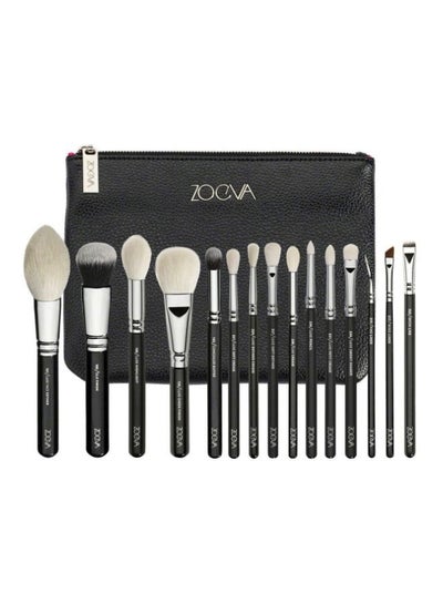 Buy 15-Piece Eyes Makeup Brush Set Black/Silver/White in Saudi Arabia