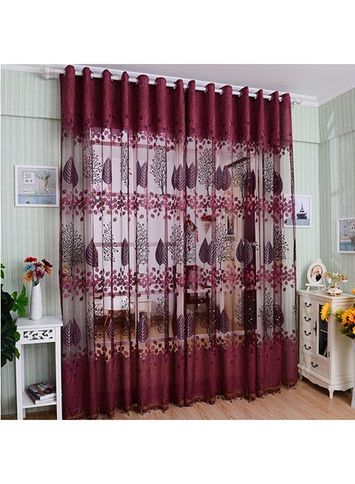 Buy 2-Piece Modern Room Leaf Floral Washable Window Curtain With Eyelets Red 200 x 100cm in Saudi Arabia