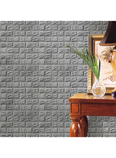 Buy 3D Brick Pattern Decorative Wallpaper Grey in Saudi Arabia