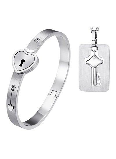 Buy 2-Piece Love Heart Lock Matching Bangle Bracelet in UAE