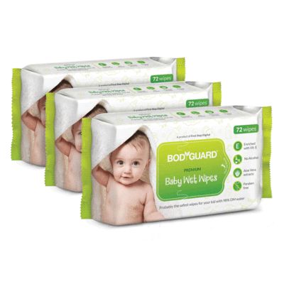 Buy BodyGuard Premium Paraben Free Baby Wet Wipes with Aloe Vera - 216 Wipes (Pack of 3) in UAE