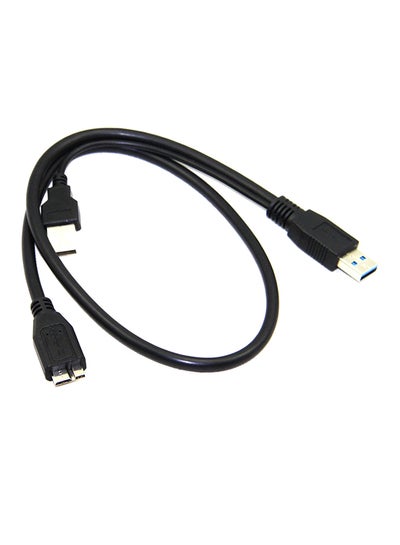 اشتري Dual USB 3.0 A Male to Micro B Y Black Power Data Cable Mobile Hard Disk أسود في الامارات