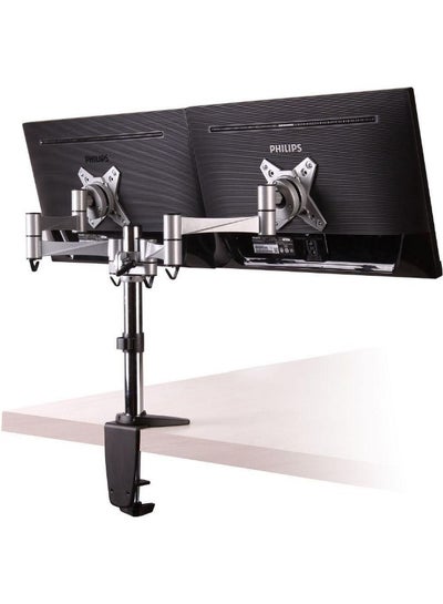 Buy Adjustable Dual DeskTop Mount Stand For Below 32 Inch Silver/Black in UAE