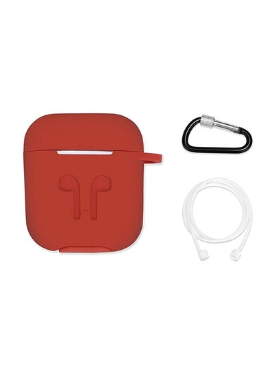 Buy Protecting Case Cover For Apple AirPods With Carabiner Red in Saudi Arabia