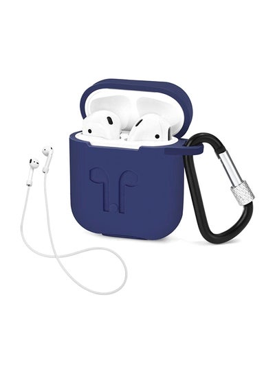 Buy Protecting Case Cover For Apple AirPods With Carabiner Navy in UAE